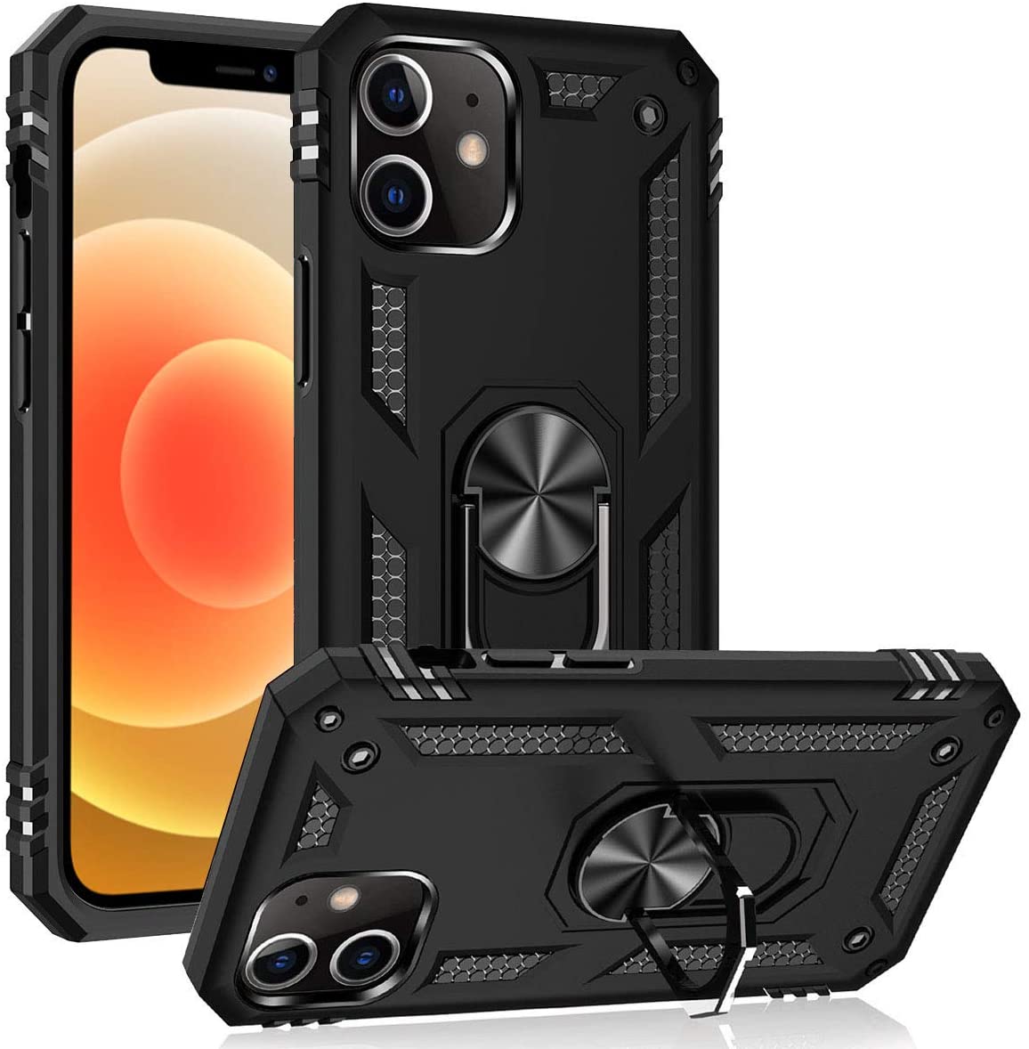Protectores para celular  para Apple  iPhone 12 / 12 Pro Funda reforzada con anillo v2 Negro
