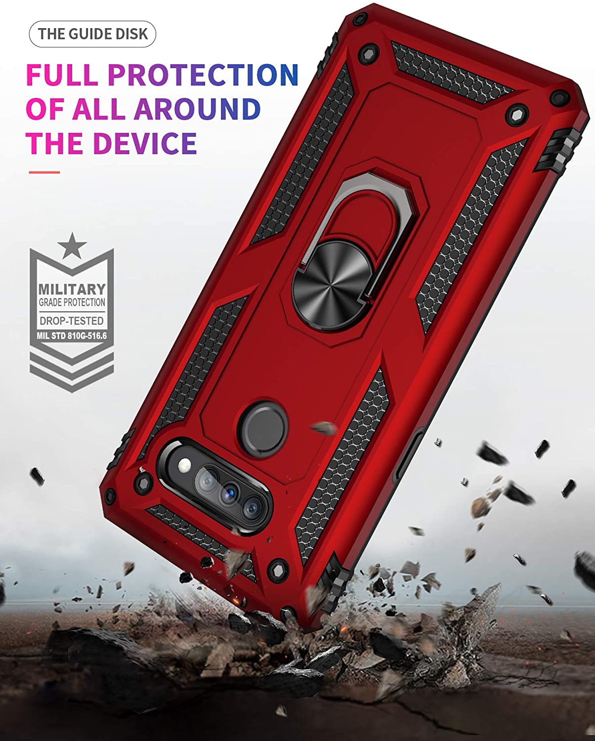 Protectores para celular  para Lg  K50s Funda reforzada con anillo v2 Rojo