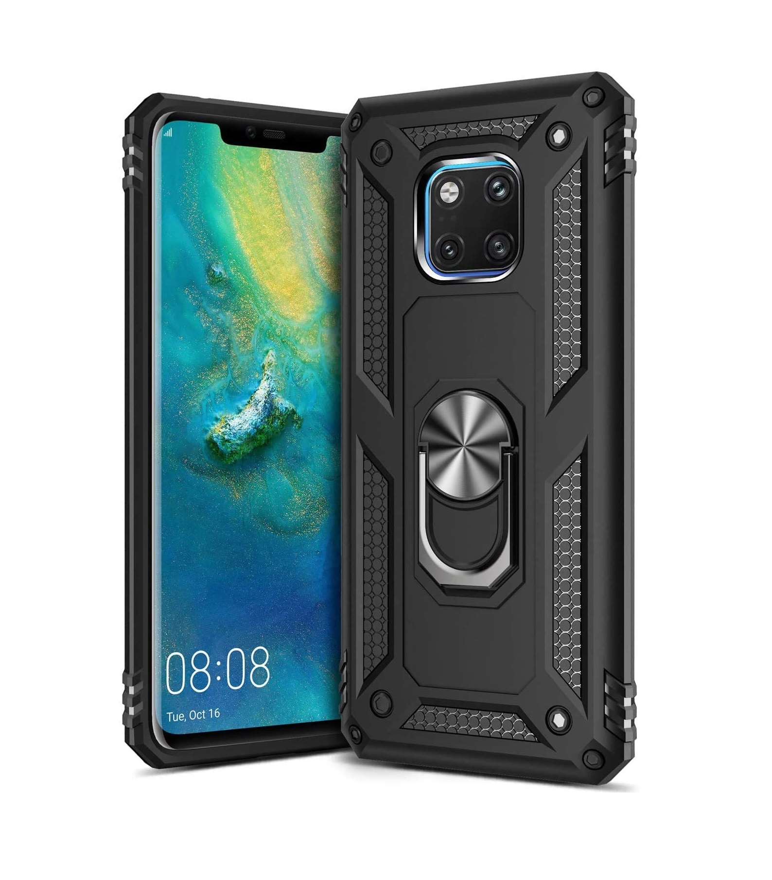 Protectores para celular  para Huawei  Mate 20 Pro Funda reforzada con anillo v2 Negro