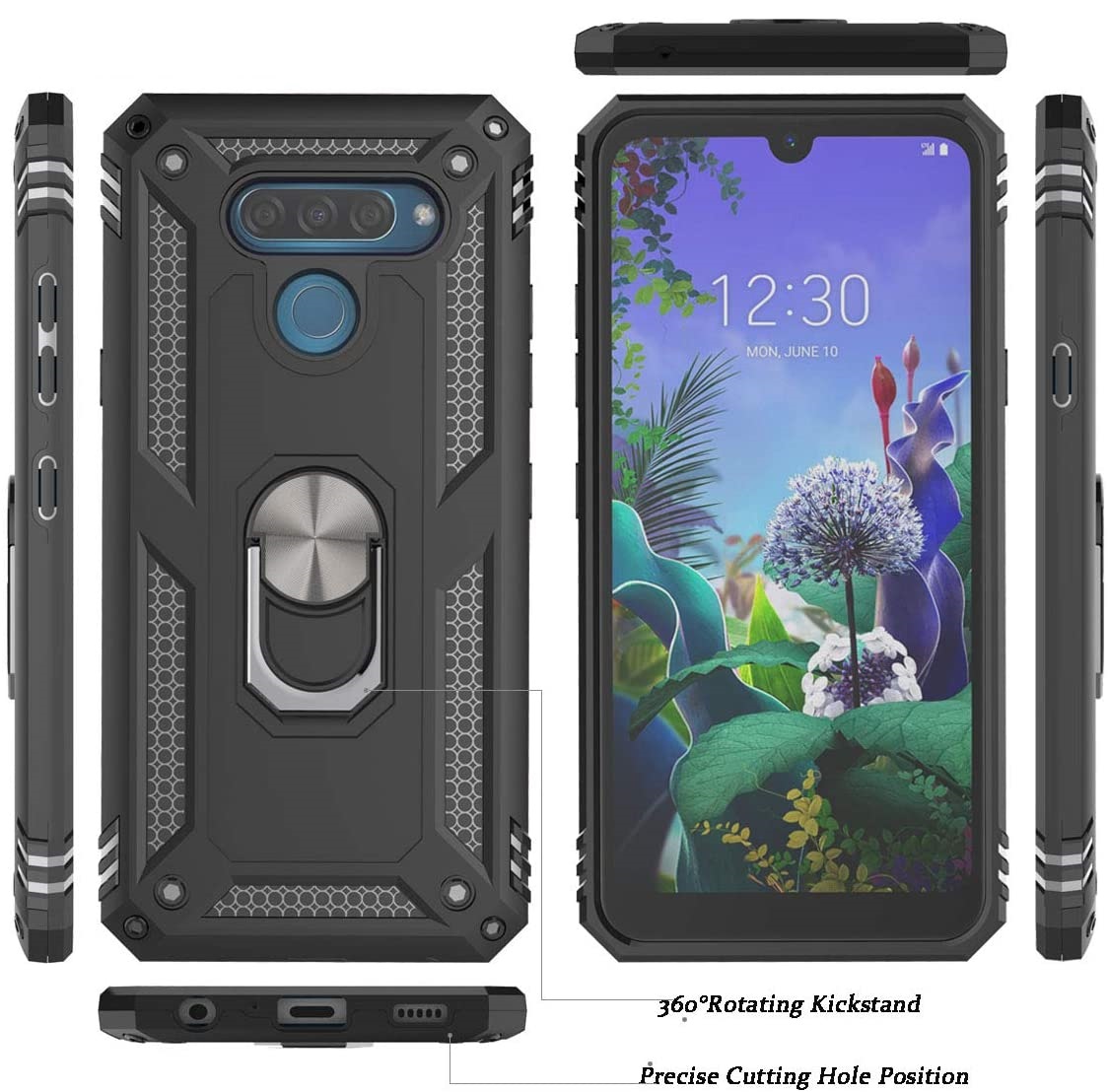 Protectores para celular  para Lg  Q60 / K50 Funda reforzada con anillo v2 Negro