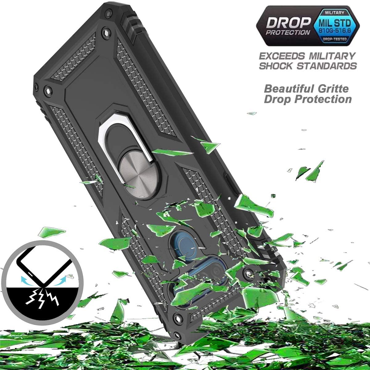Protectores para celular  para Lg  Q60 / K50 Funda reforzada con anillo v2 Negro