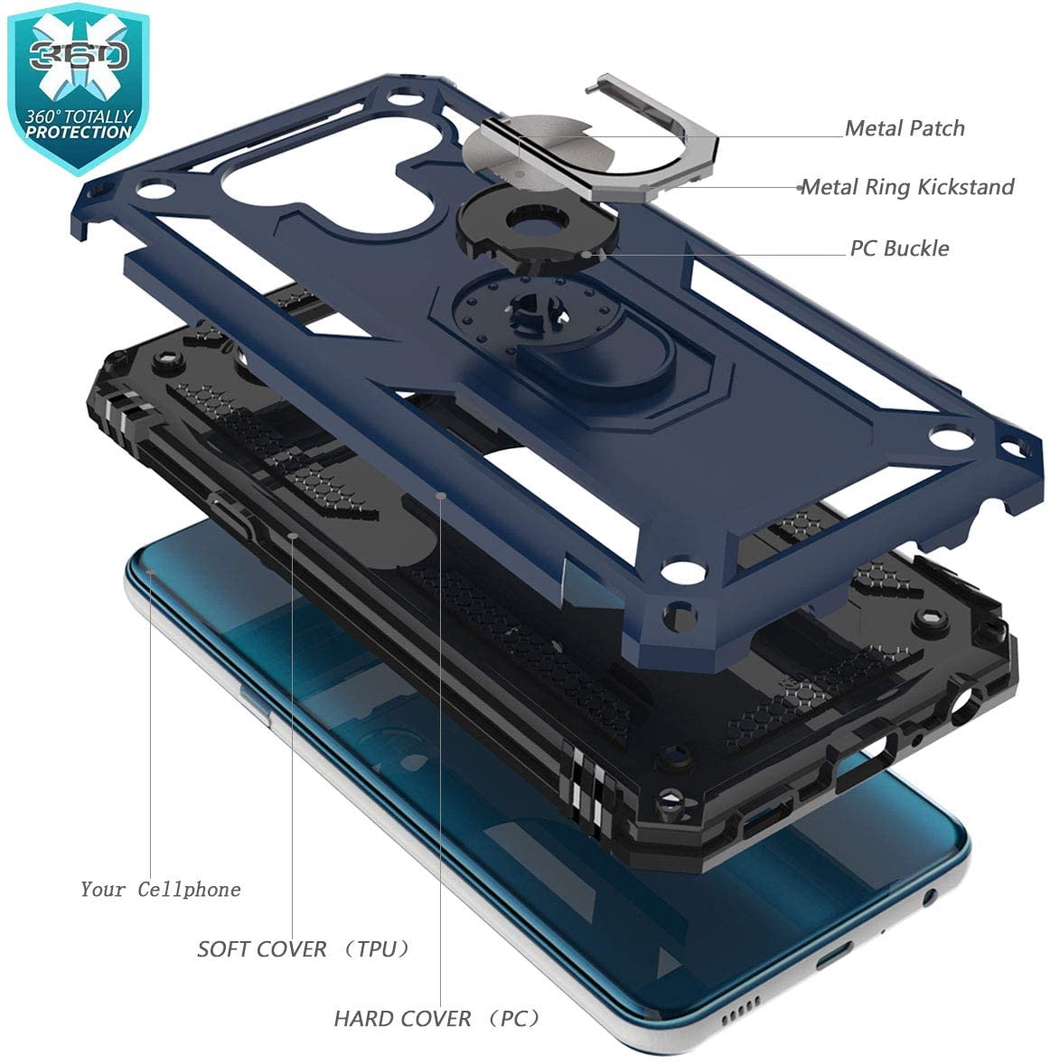 Protectores para celular  para Lg  Q60 / K50 Funda reforzada con anillo v2 Azul
