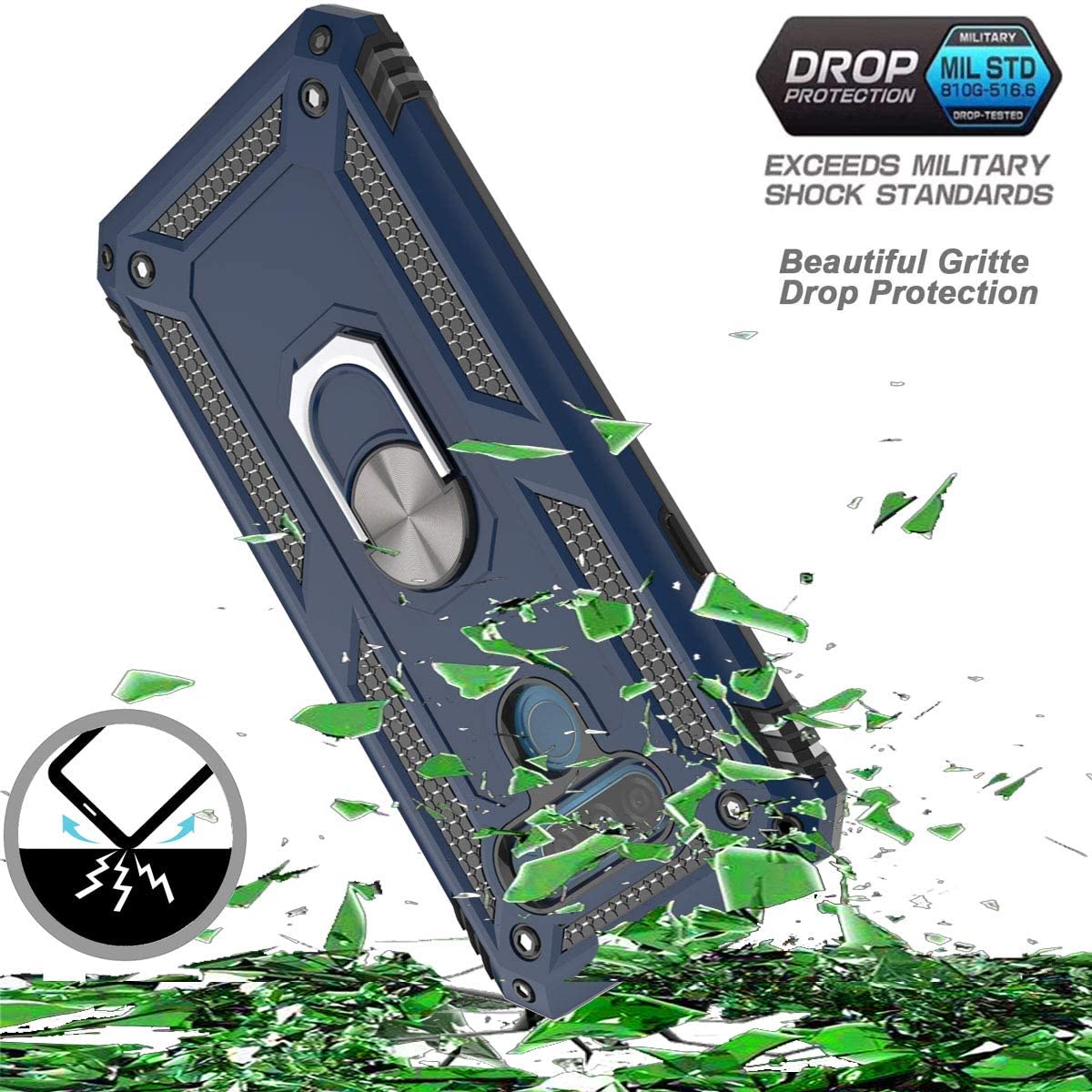 Protectores para celular  para Lg  Q60 / K50 Funda reforzada con anillo v2 Azul