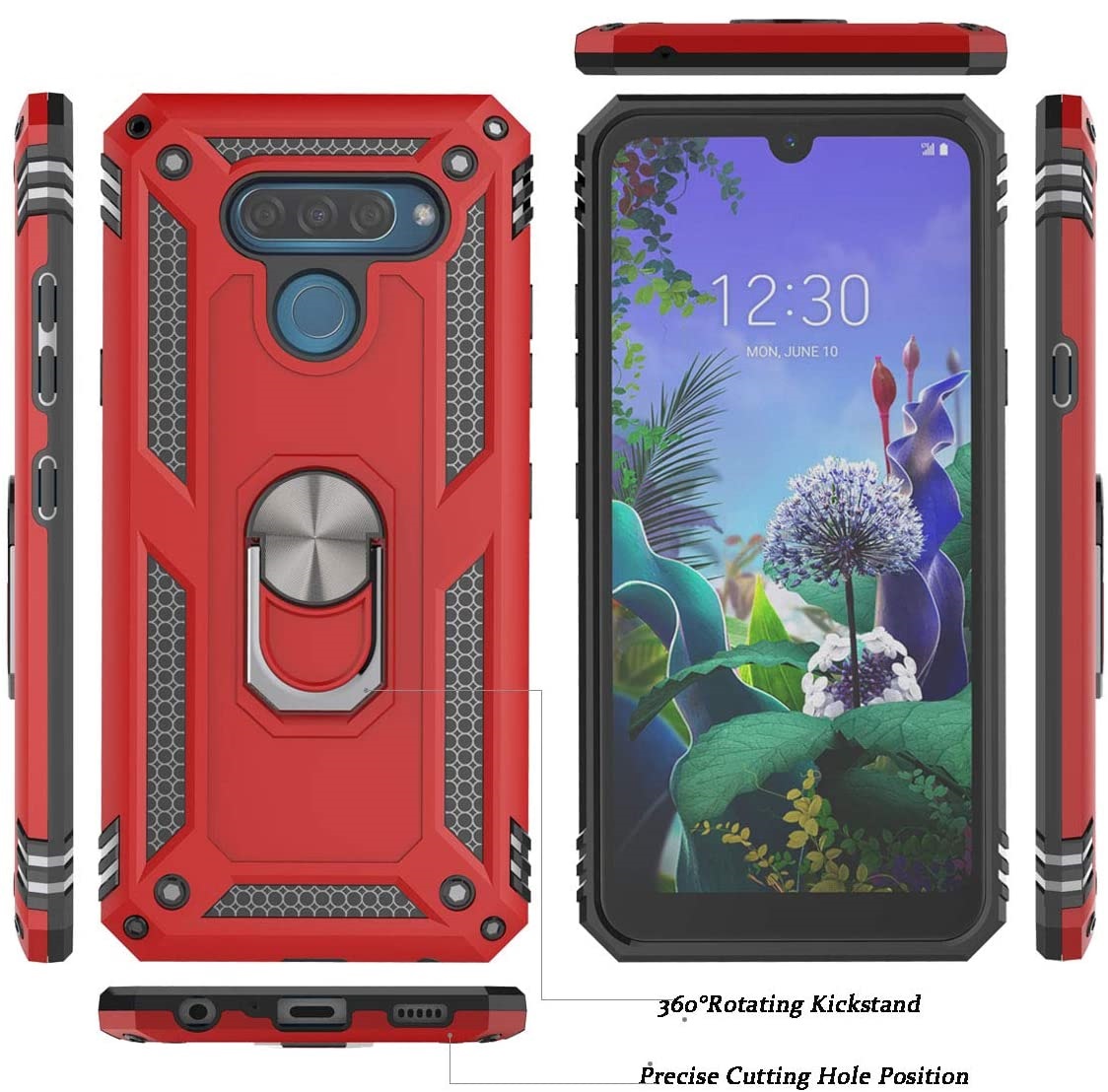 Protectores para celular  para Lg  Q60 / K50 Funda reforzada con anillo v2 Rojo