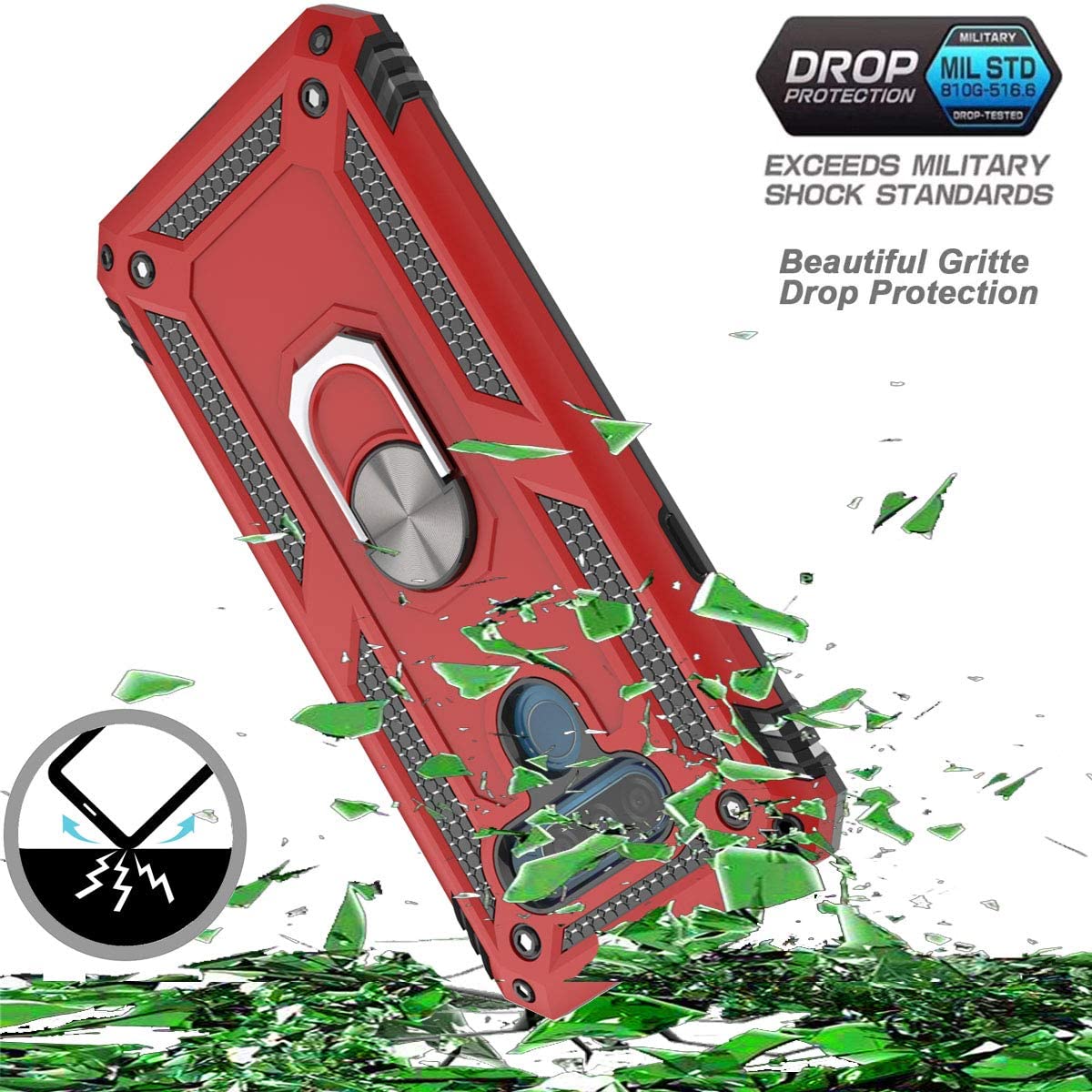 Protectores para celular  para Lg  Q60 / K50 Funda reforzada con anillo v2 Rojo