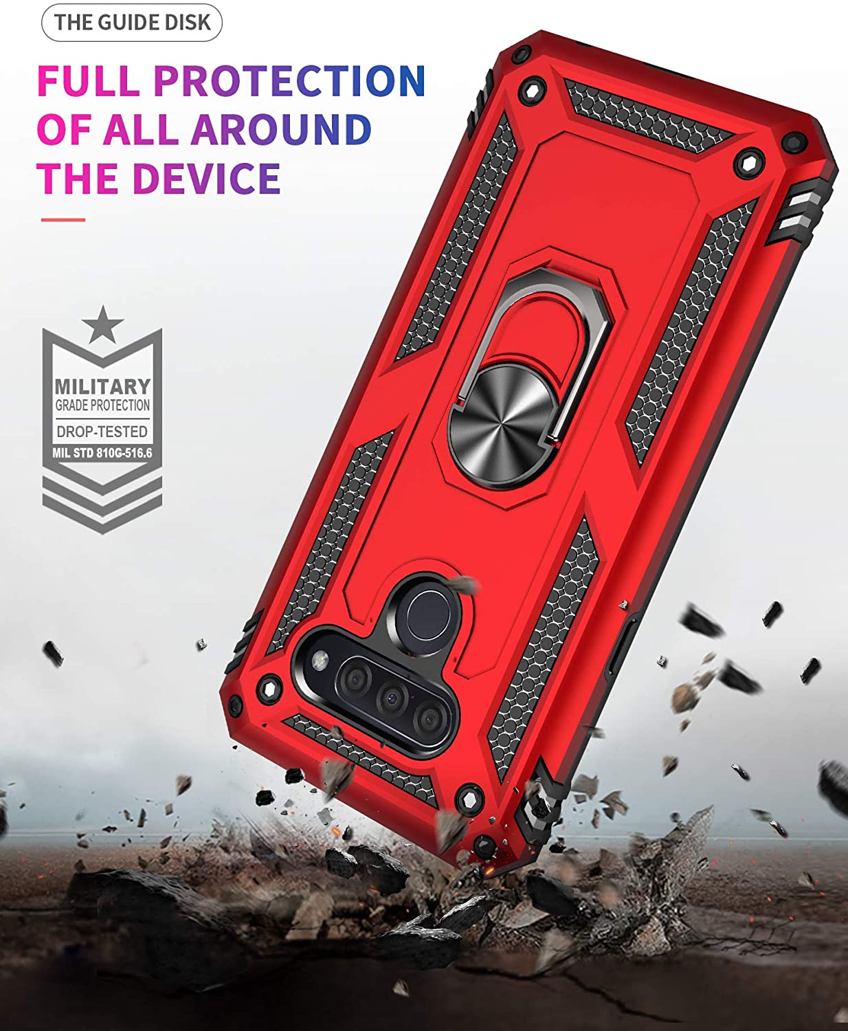 Protectores para celular  para Lg  Q60 / K50 Funda reforzada con anillo v2 Rojo