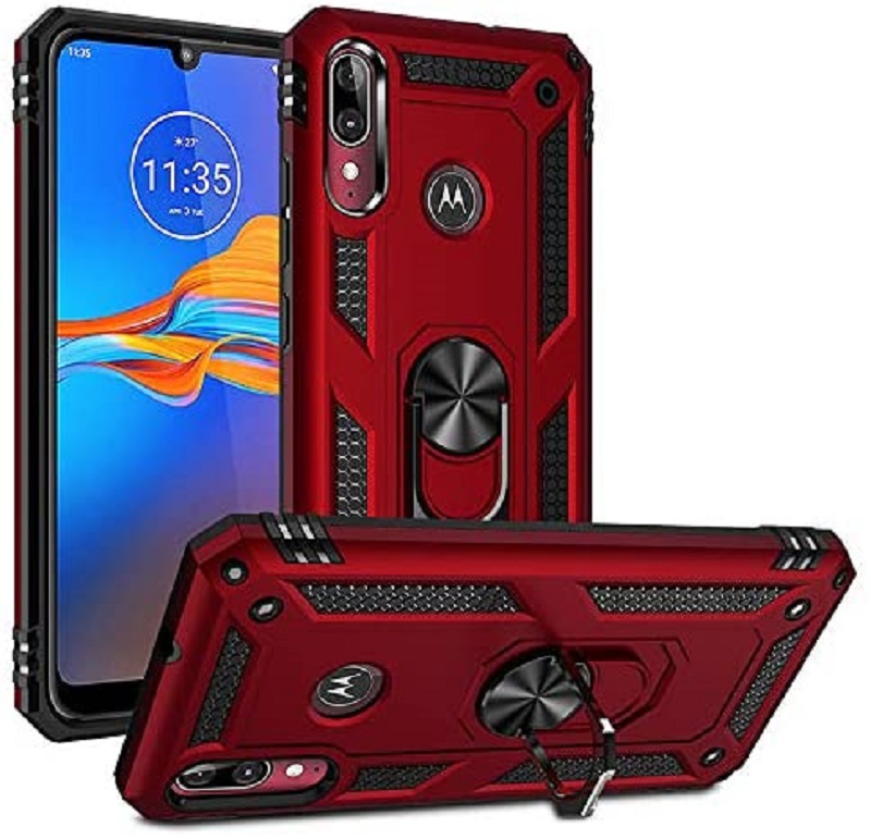 Protectores para celular  para Motorola  Moto E6 Plus Funda reforzada con anillo v2 Rojo