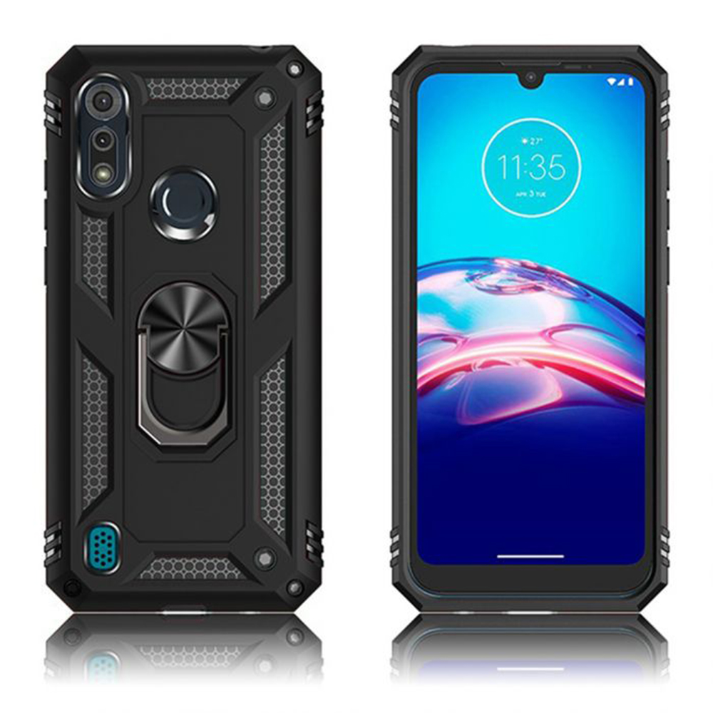 Protectores para celular  para Motorola  Moto E6s / E6i Funda reforzada con anillo v2 Negro