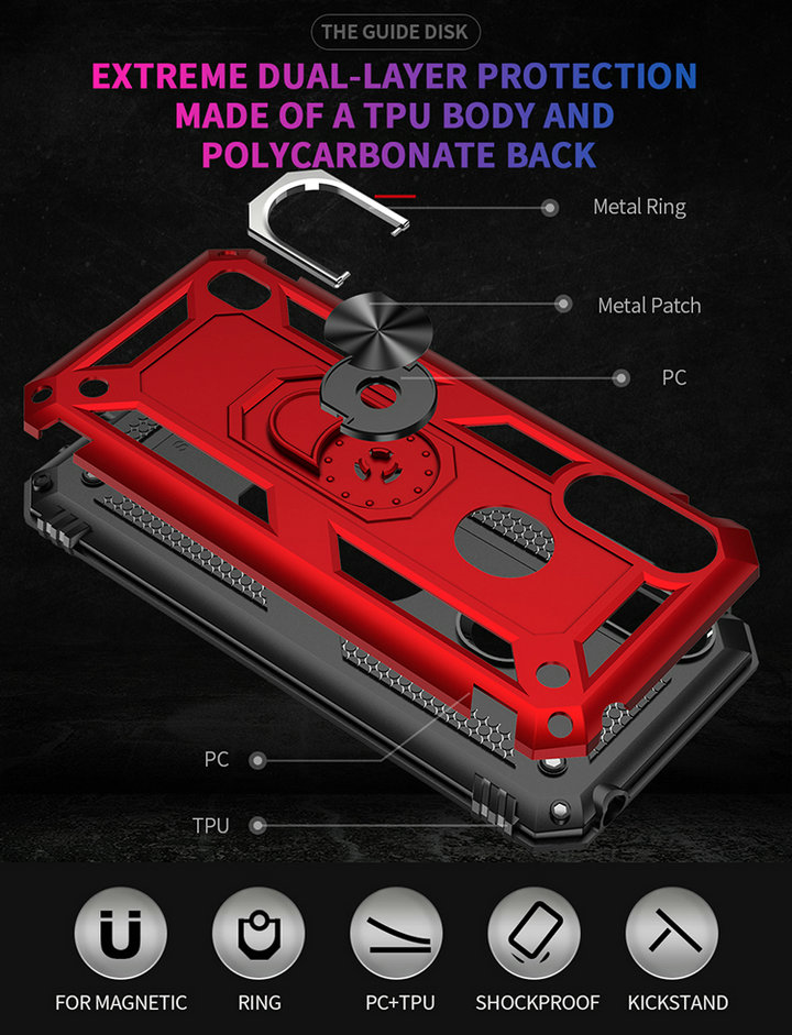 Protectores para celular  para Motorola  Moto E6s / E6i Funda reforzada con anillo v2 Rojo