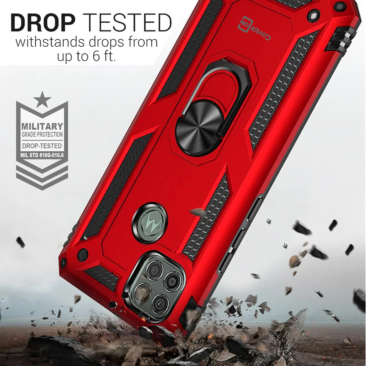 Protectores para celular  para Motorola  MOTO G9 Power Funda reforzada con anillo v2 Rojo