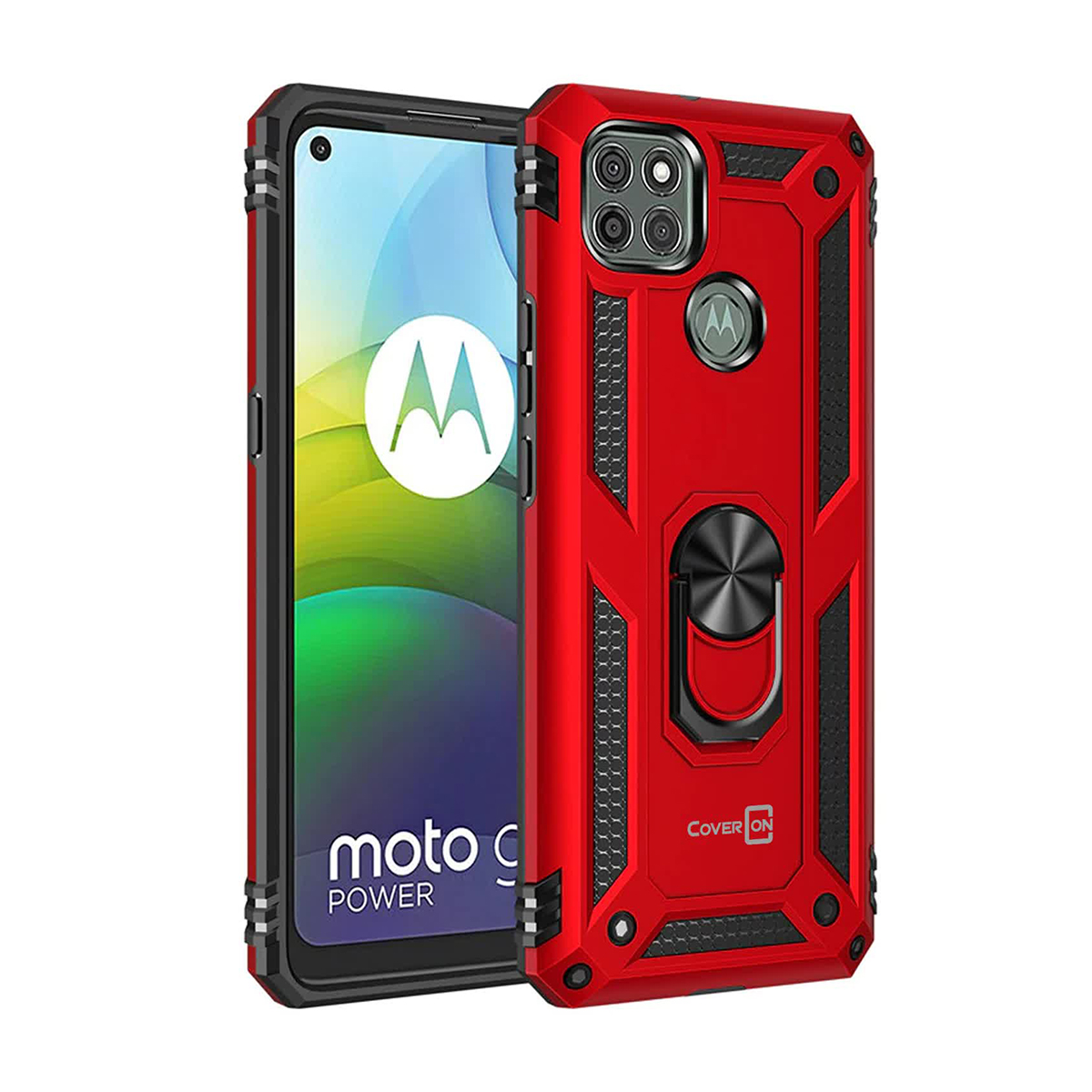 Protectores para celular  para Motorola  MOTO G9 Power Funda reforzada con anillo v2 Rojo