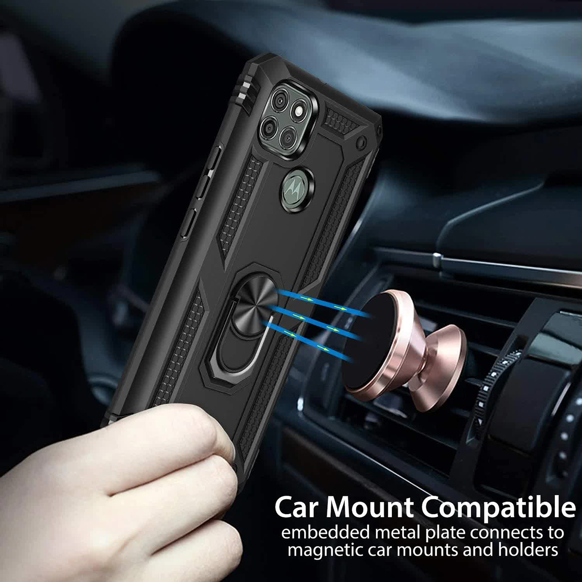 Protectores para celular  para Motorola  MOTO G9 Power Funda reforzada con anillo v2 Negro