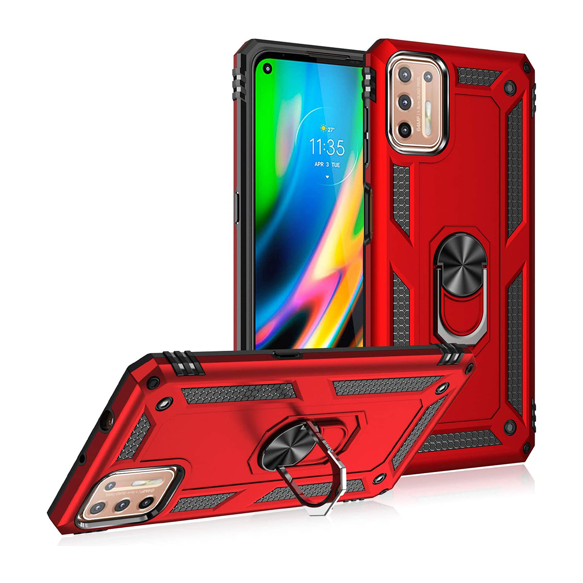 Protectores para celular  para Motorola  MOTO G9 Plus Funda reforzada con anillo v2 Rojo
