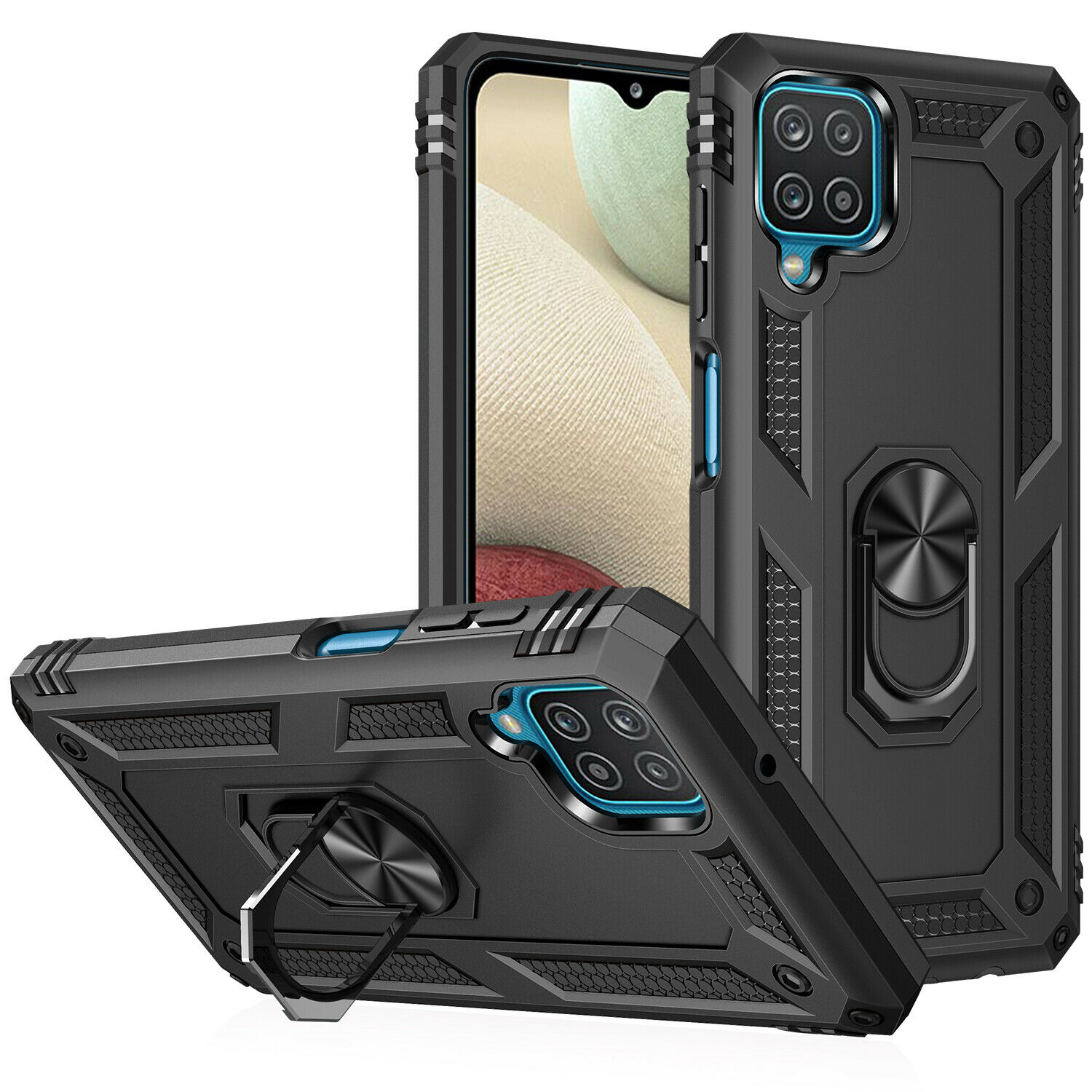 Protectores para celular  para Samsung  A12 / M12 Funda reforzada con anillo v2 Negro