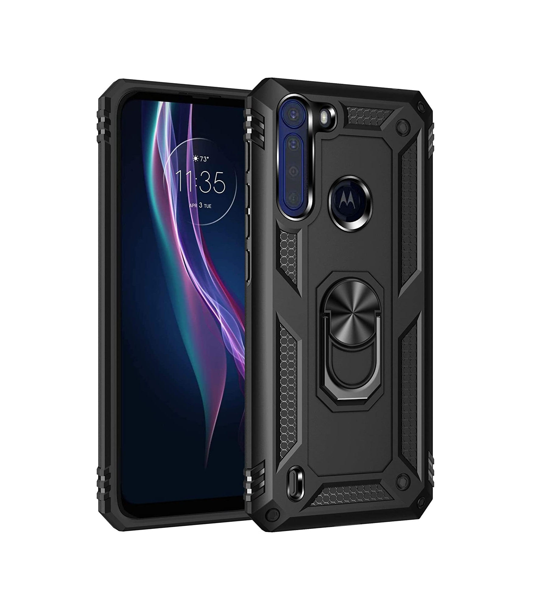 Protectores para celular  para Motorola  One Fusion Funda reforzada con anillo v2 Negro