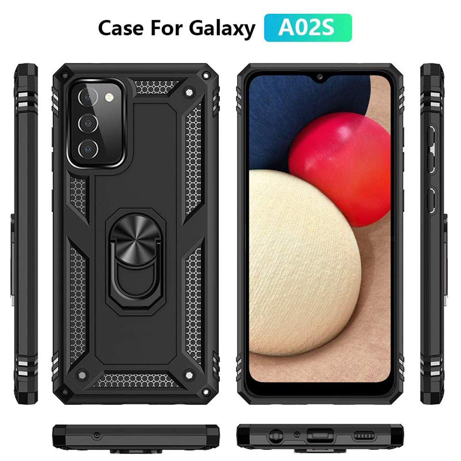 Protectores para celular  para Samsung  A02s Funda reforzada con anillo v2 Negro