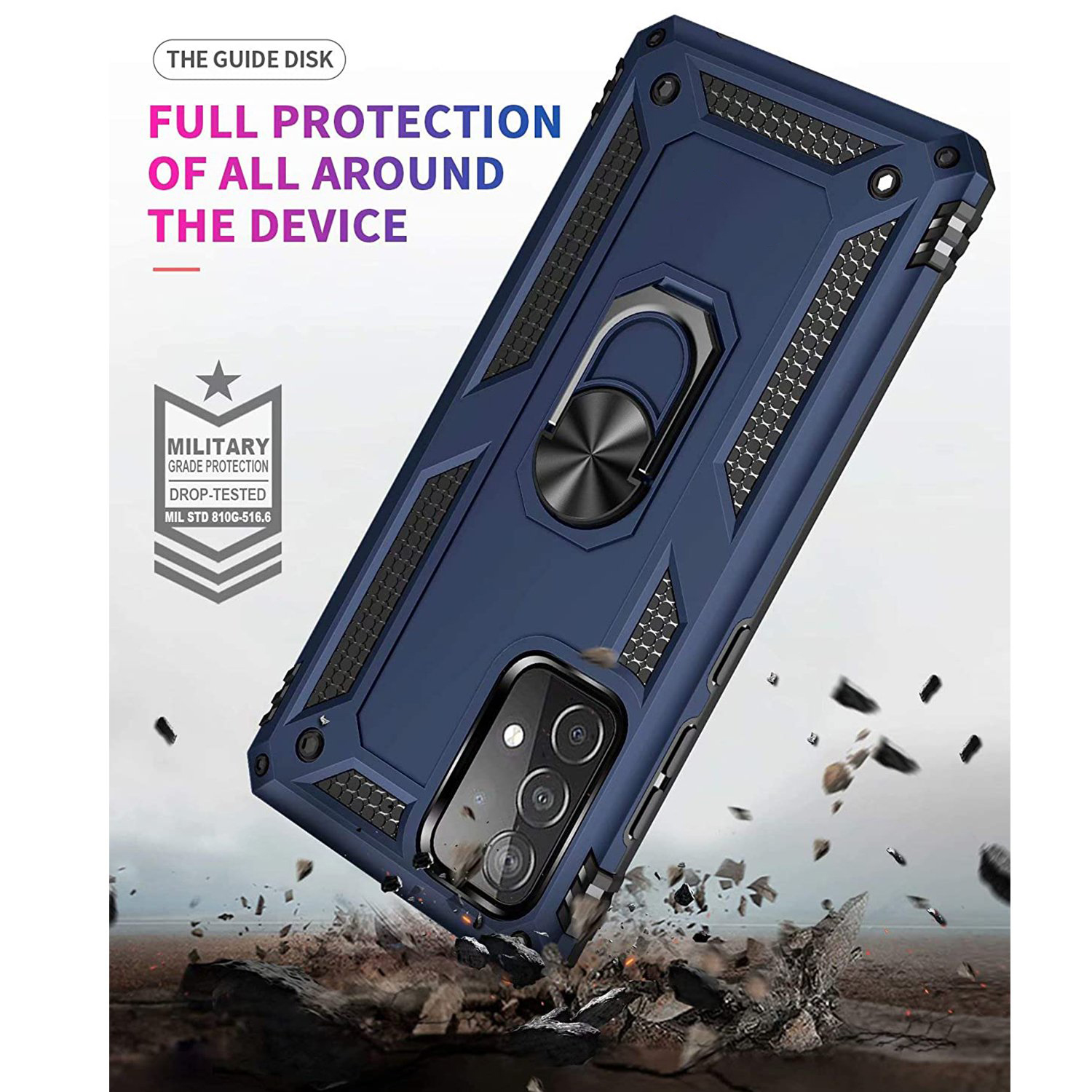 Protectores para celular  para Samsung  A02s Funda reforzada con anillo v2 Azul