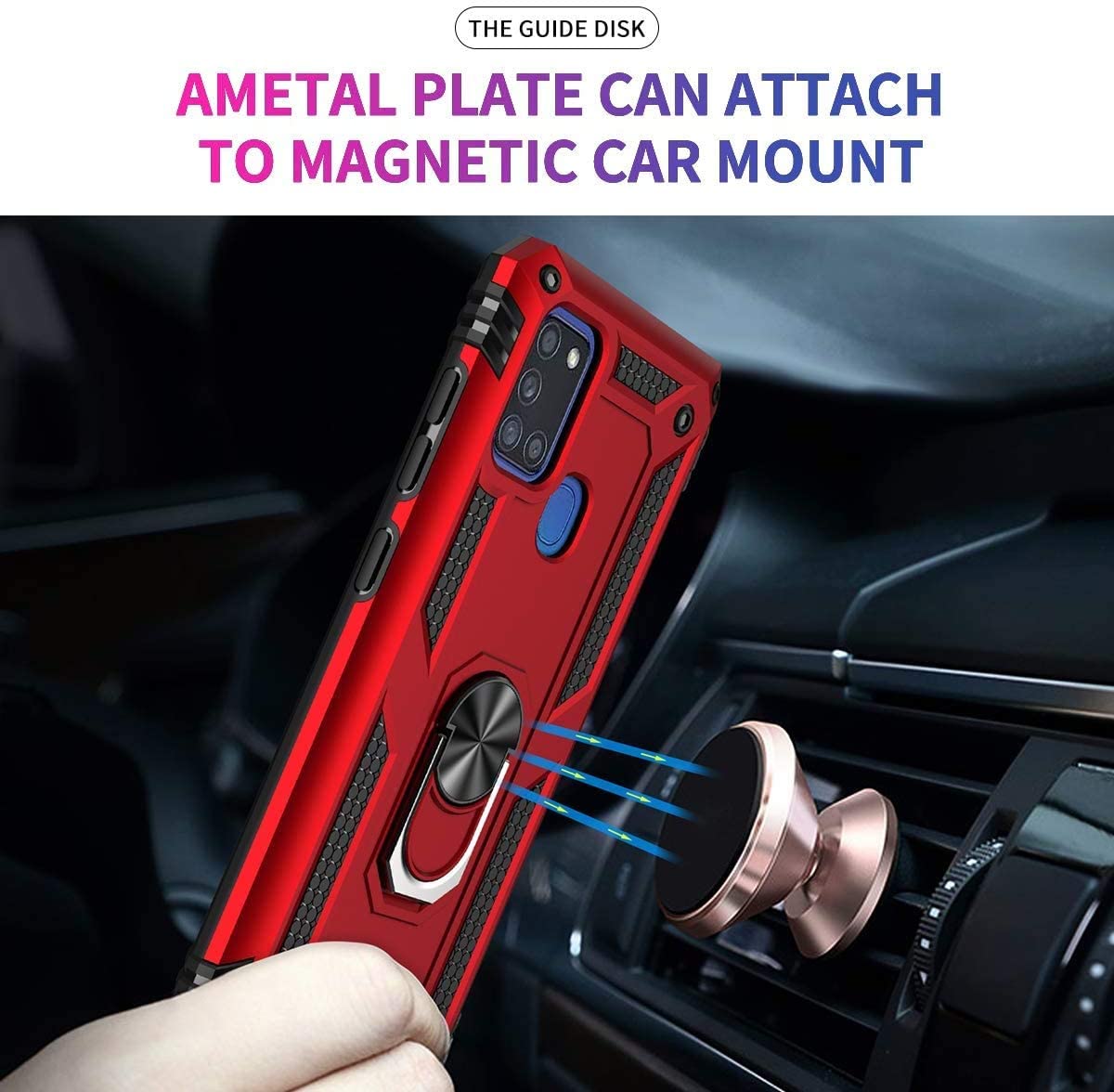 Protectores para celular  para Samsung  A21S Funda reforzada con anillo v2 Rojo