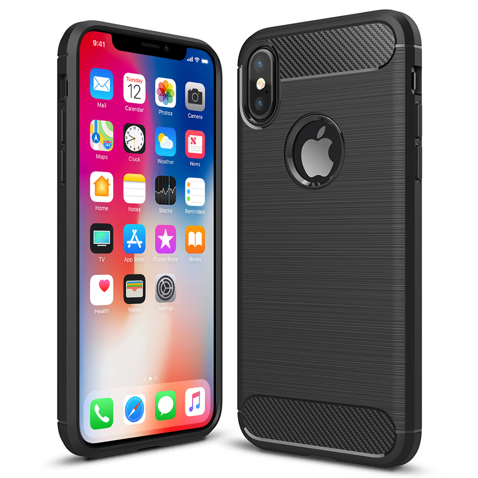 Protectores para celular  para Apple  iPhone X / Xs Funda de tpu fibra de carbono Negro
