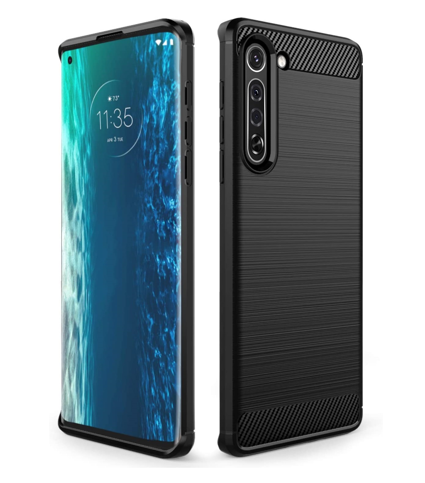Protectores para celular  para Motorola  Moto Edge Funda de tpu fibra de carbono Negro
