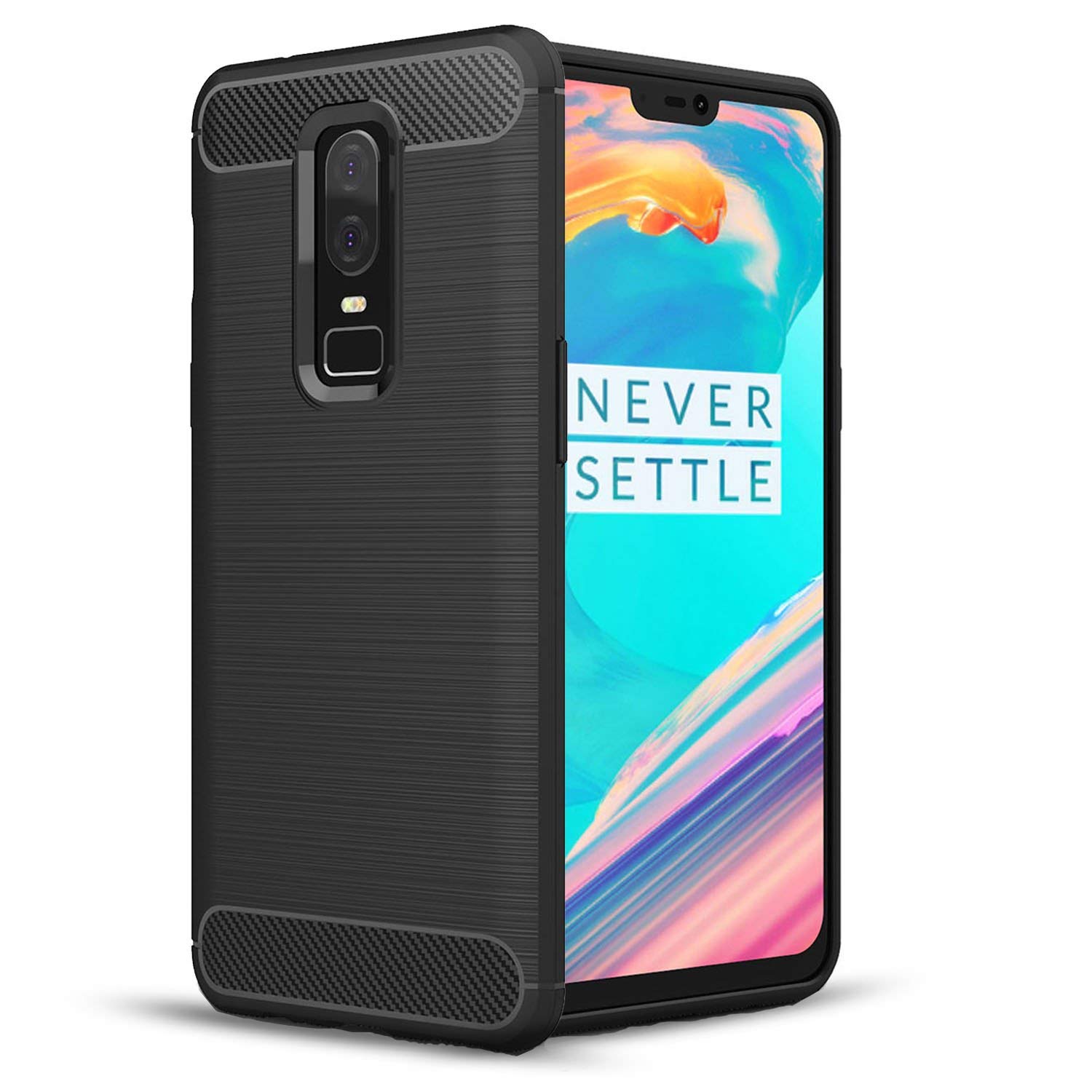 Protectores para celular  para Oneplus  6 Funda de tpu fibra de carbono Negro
