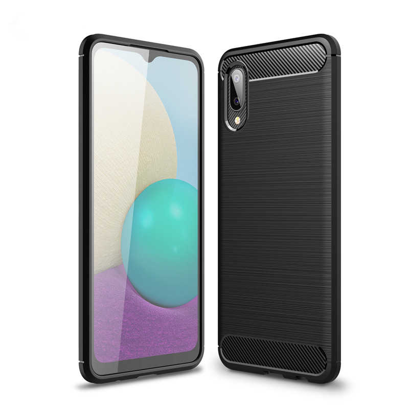 Protectores para celular  para Samsung  A02 Funda de tpu fibra de carbono Negro