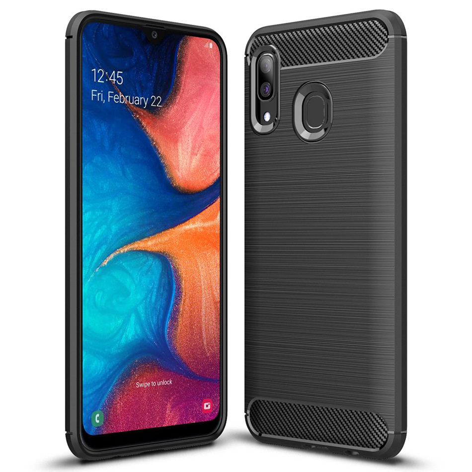 Protectores para celular  para Samsung  A20 Funda de tpu fibra de carbono Negro