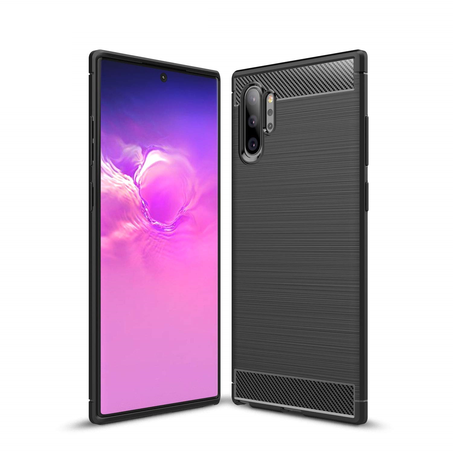 Protectores para celular  para Samsung  Note 10 Plus Funda de tpu fibra de carbono Negro