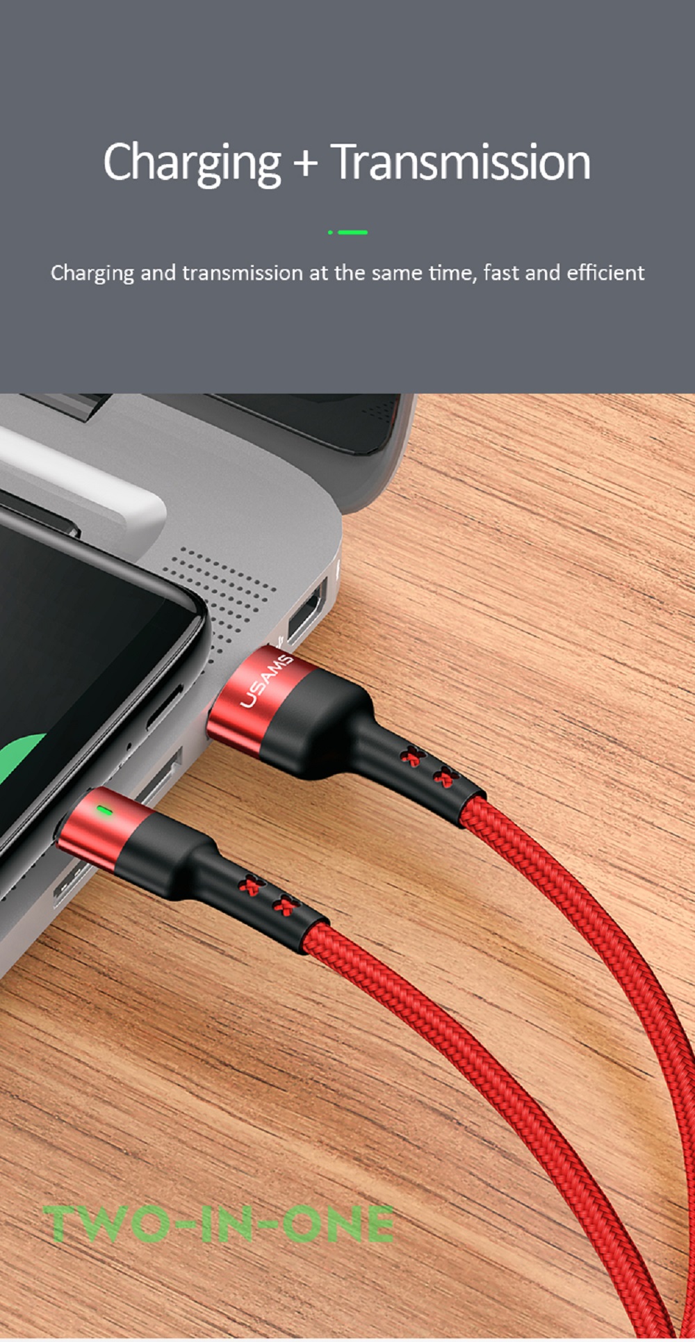 Accesorios y Gadgets  Cable  de datos usb tipo c U26 3A 1mt US-SJ313 Rojo