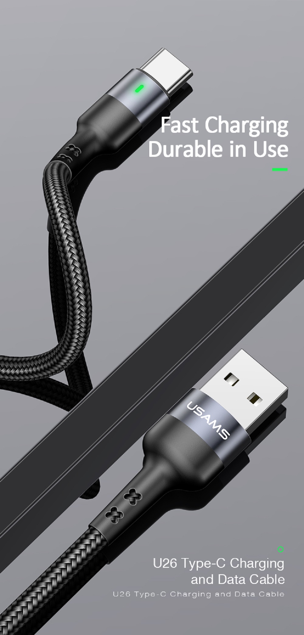Accesorios y Gadgets  Cable  de datos usb tipo c U26 3A 1mt US-SJ313 Negro