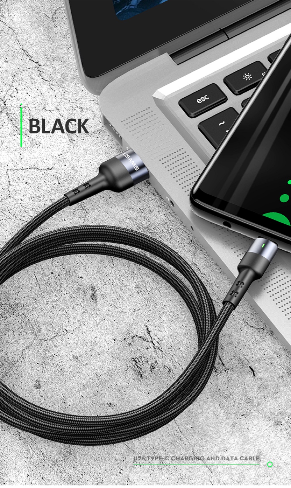 Accesorios y Gadgets  Cable  de datos usb tipo c U26 3A 1mt US-SJ313 Negro