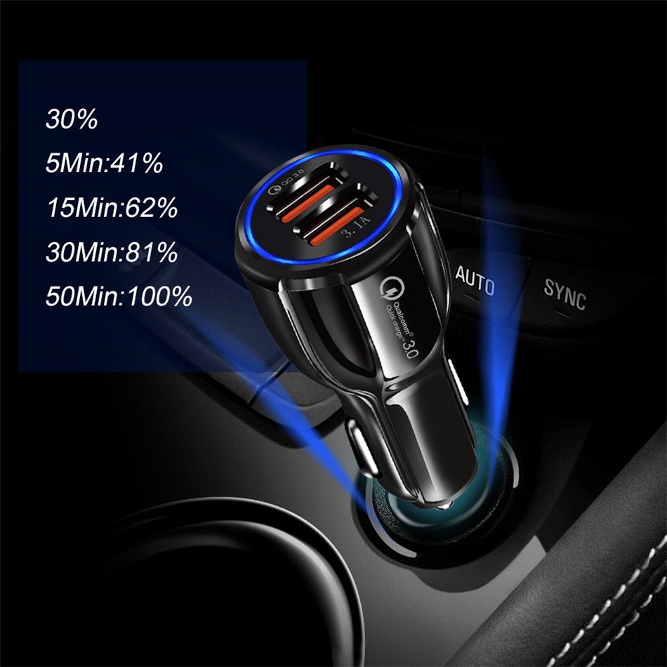 Accesorios y Gadgets  Cargador  para auto Quick Charge QC 3.0 Negro