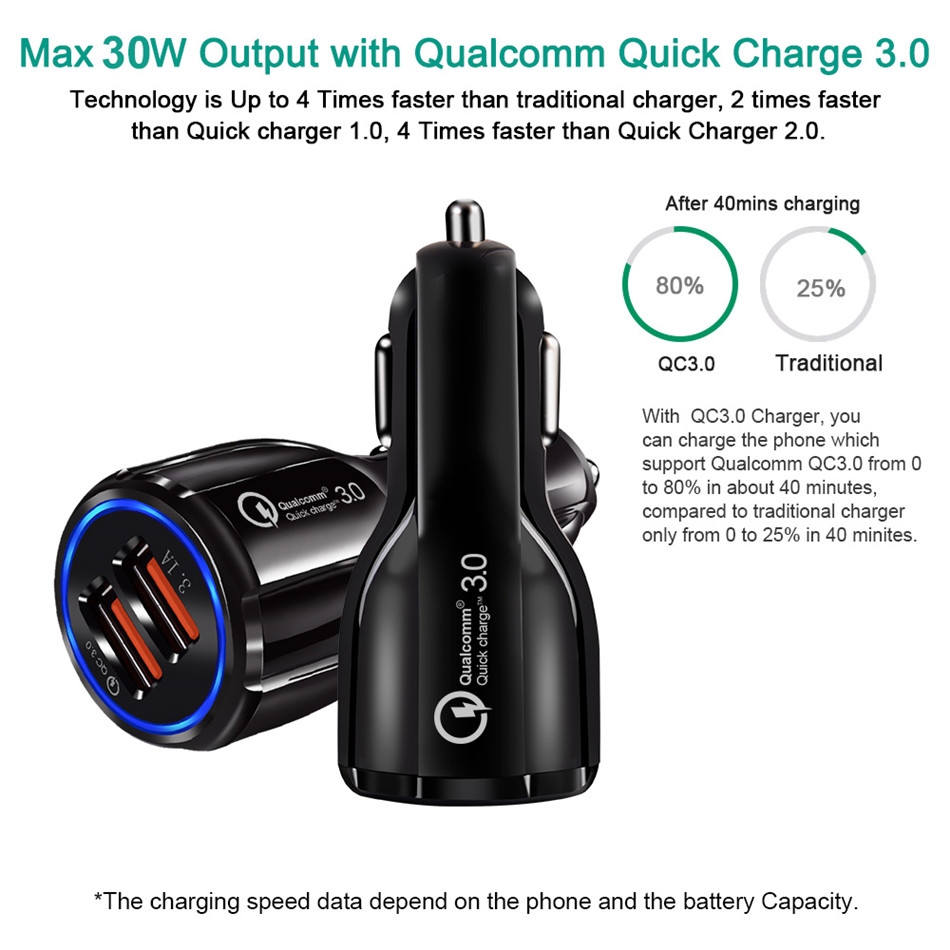 Accesorios y Gadgets  Cargador  para auto Quick Charge QC 3.0 Negro