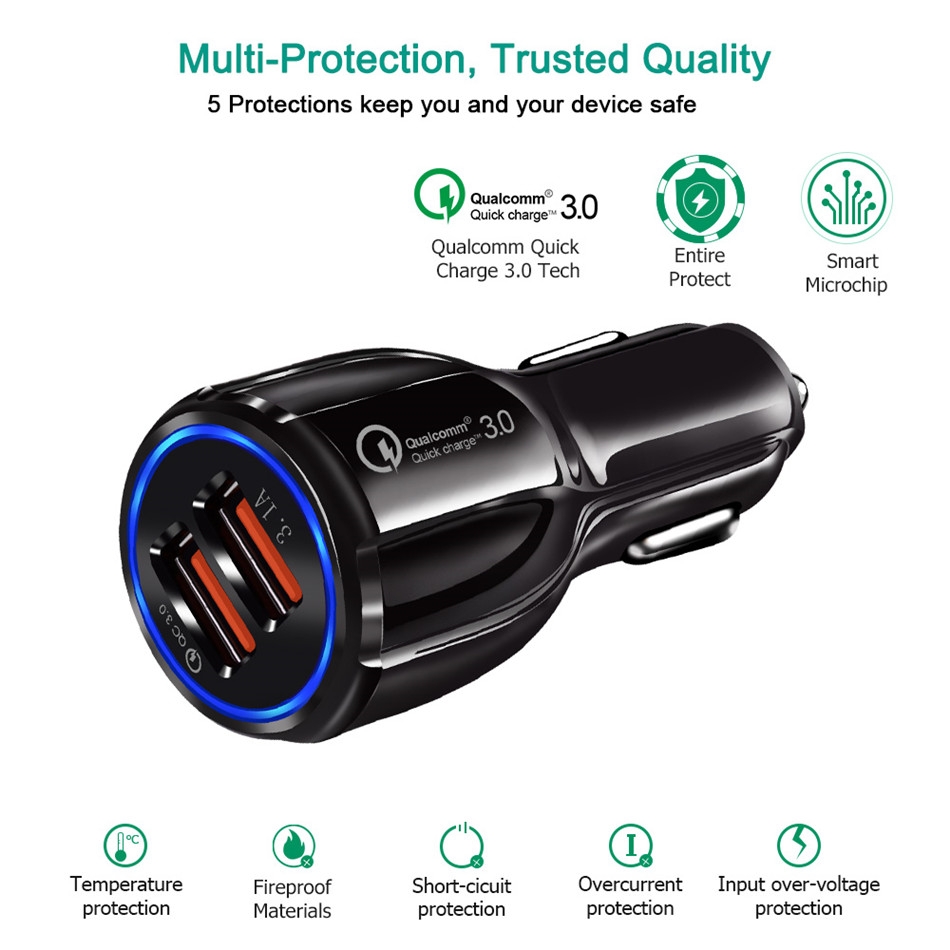 Accesorios y Gadgets  Cargador  para auto Quick Charge QC 3.0 Negro