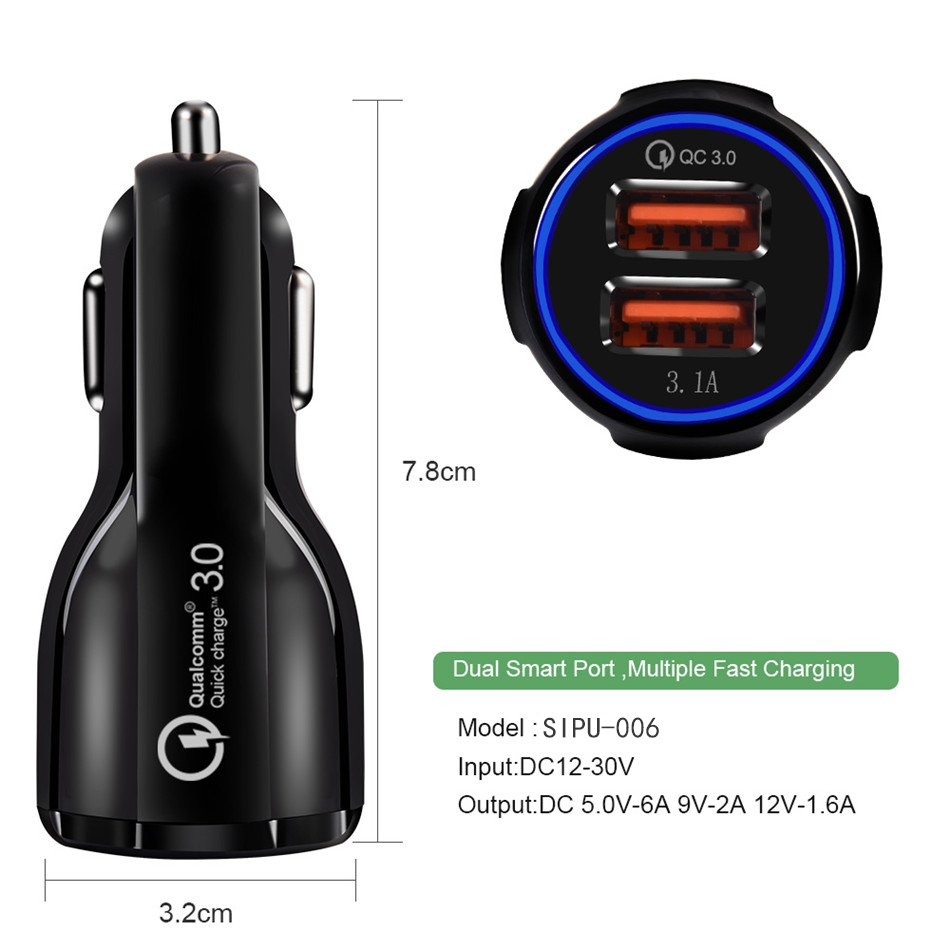 Accesorios y Gadgets  Cargador  para auto Quick Charge QC 3.0 Negro