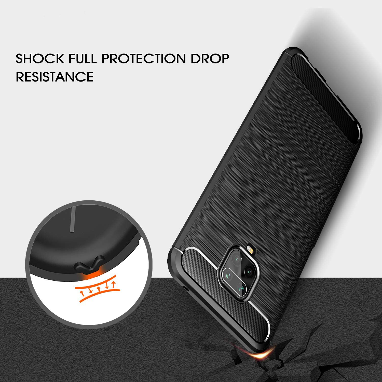 Protectores para celular  para Xiaomi  Redmi Note 9s / 9 Pro Funda de tpu fibra de carbono Negro