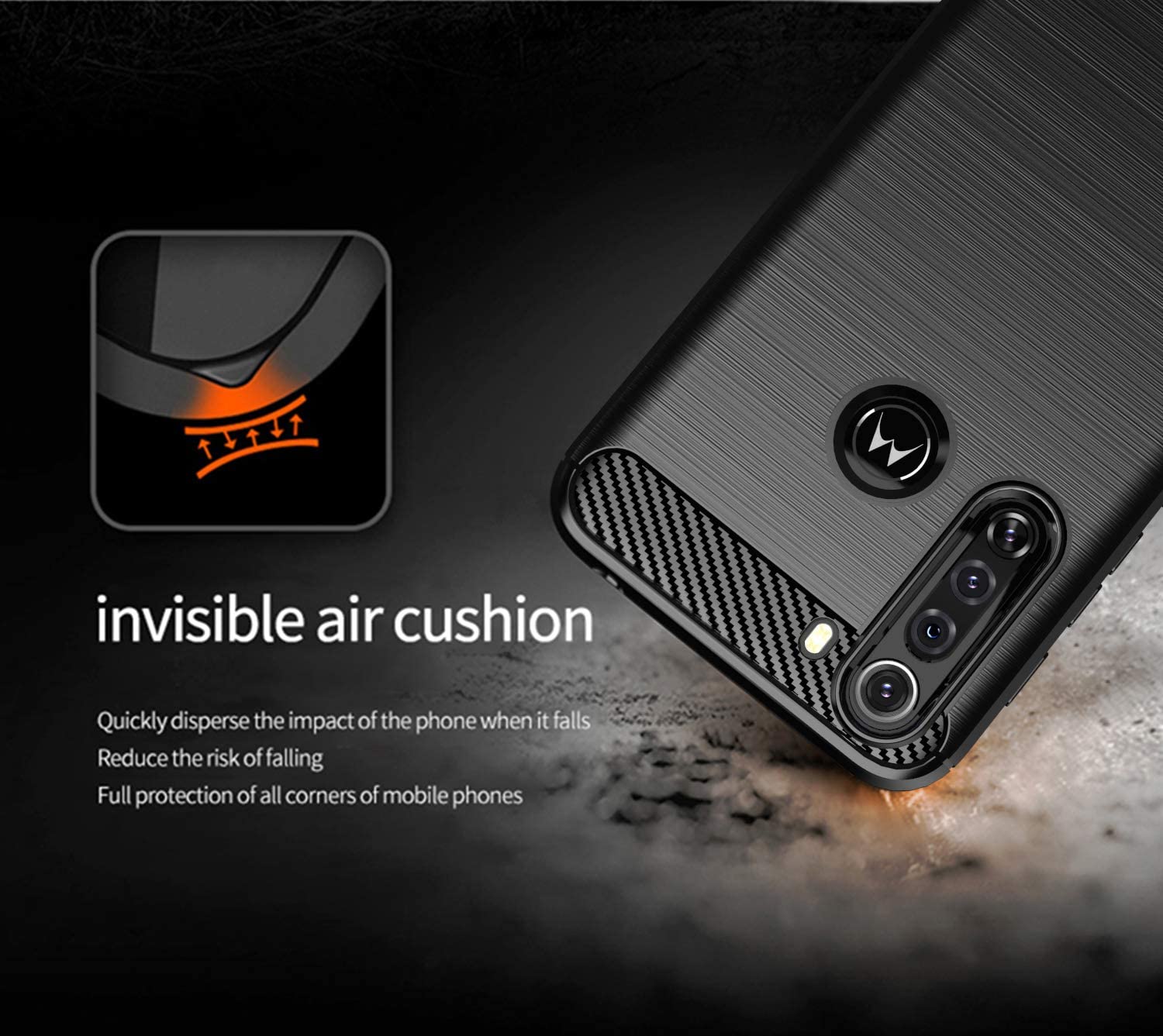 Protectores para celular  para Motorola  One Fusion Funda de tpu fibra de carbono Negro