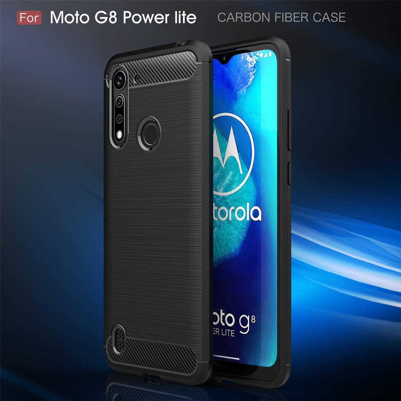 Protectores para celular  para Motorola  Moto G8 Power Lite Funda de tpu fibra de carbono Negro