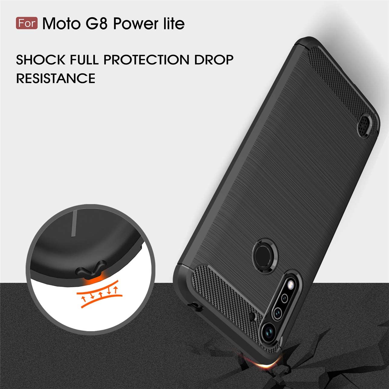 Protectores para celular  para Motorola  Moto G8 Power Lite Funda de tpu fibra de carbono Negro