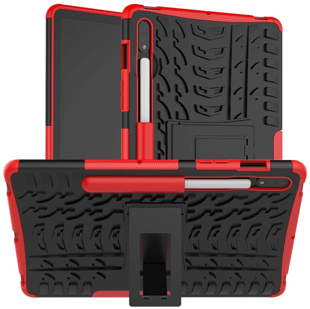 Protectores para Tablet  para Samsung  Galaxy Tab S7 (Sm-T870) funda reforzada con soporte Negro y rojo