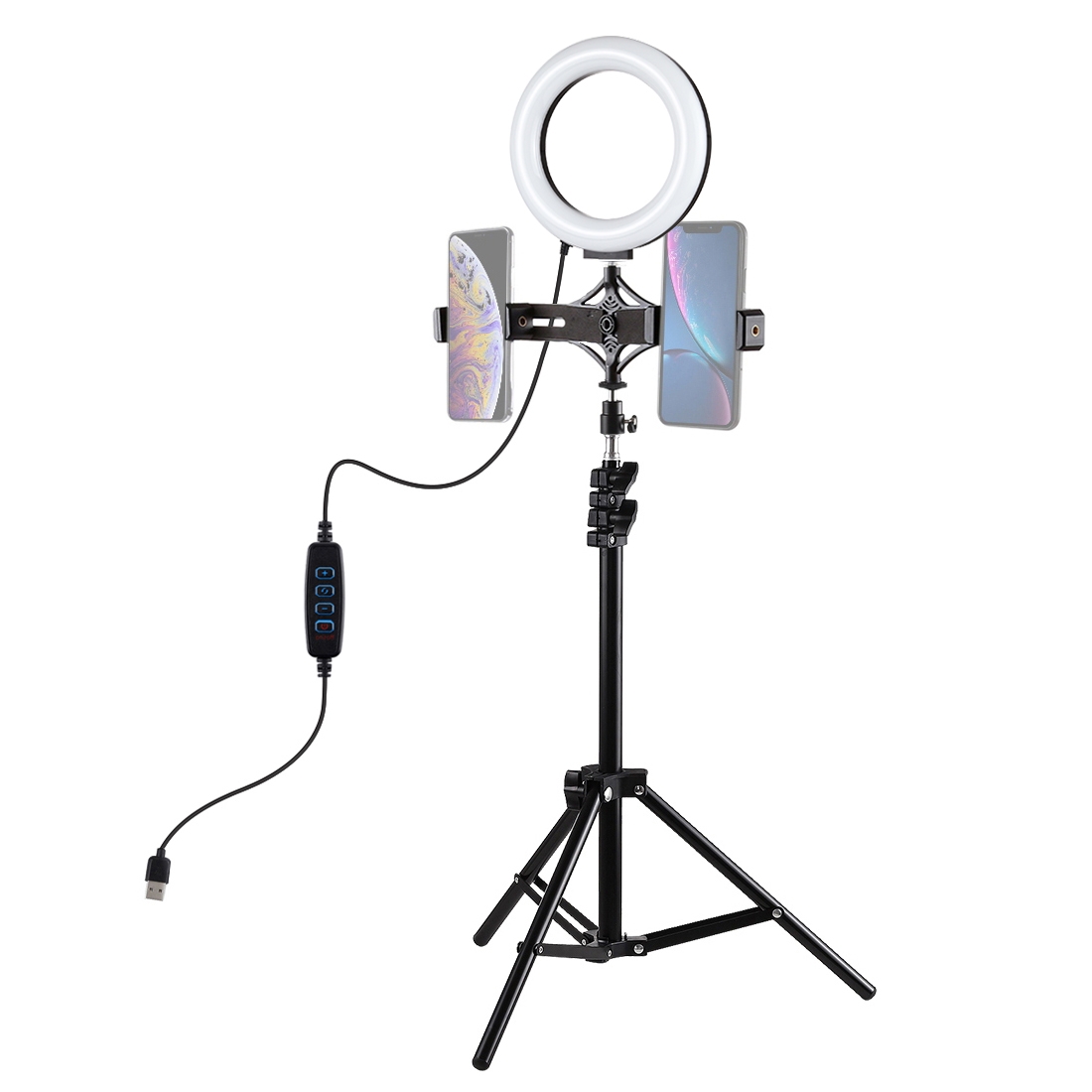 Accesorios y Gadgets  Soporte Aro de Luz de 16cm + tr�pode de 1,10mts + holder para 2 celulares PKT3036 Negro