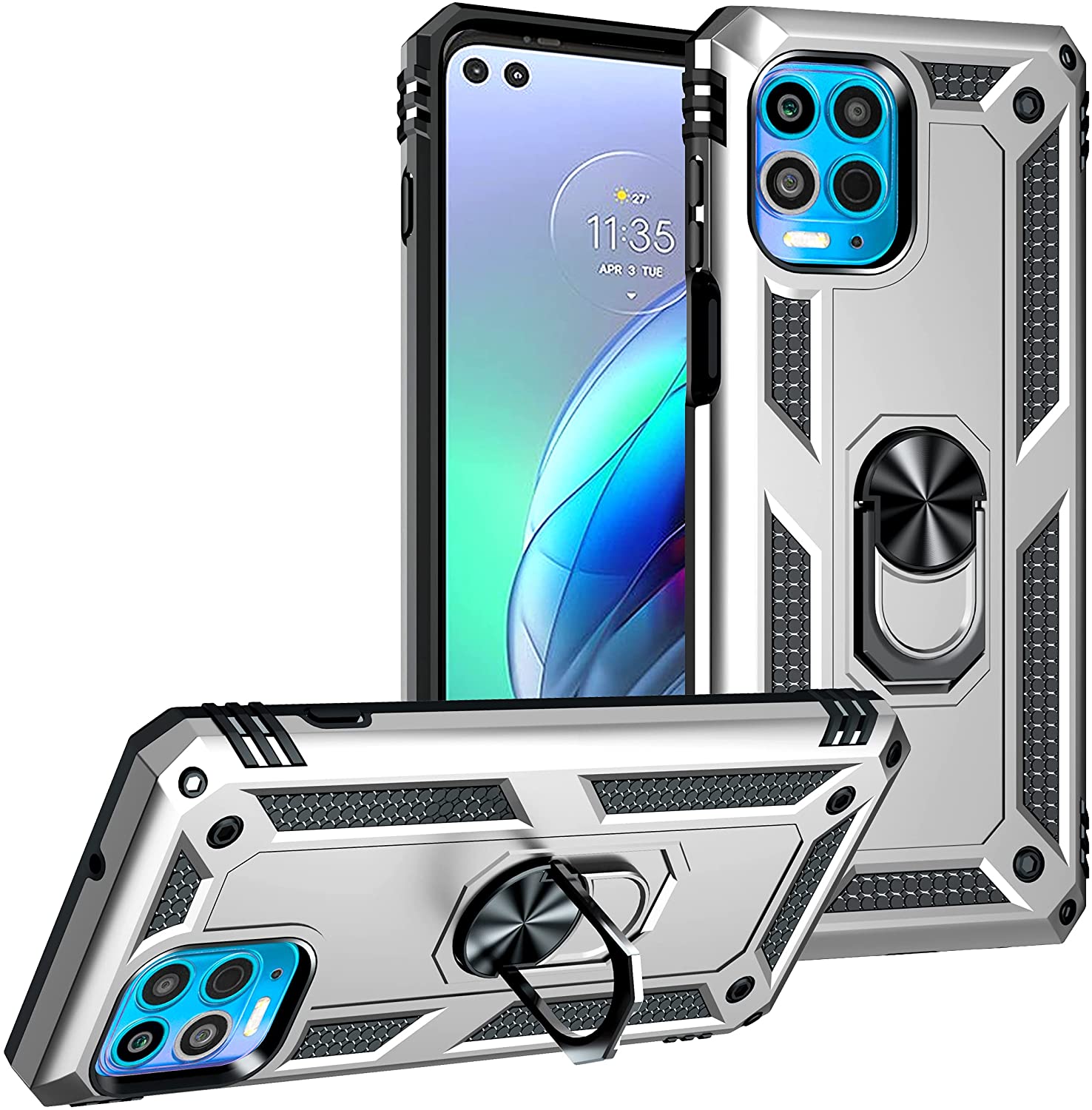 Protectores para celular  para Motorola  MOTO G100 Funda reforzada con anillo v2 Plateado