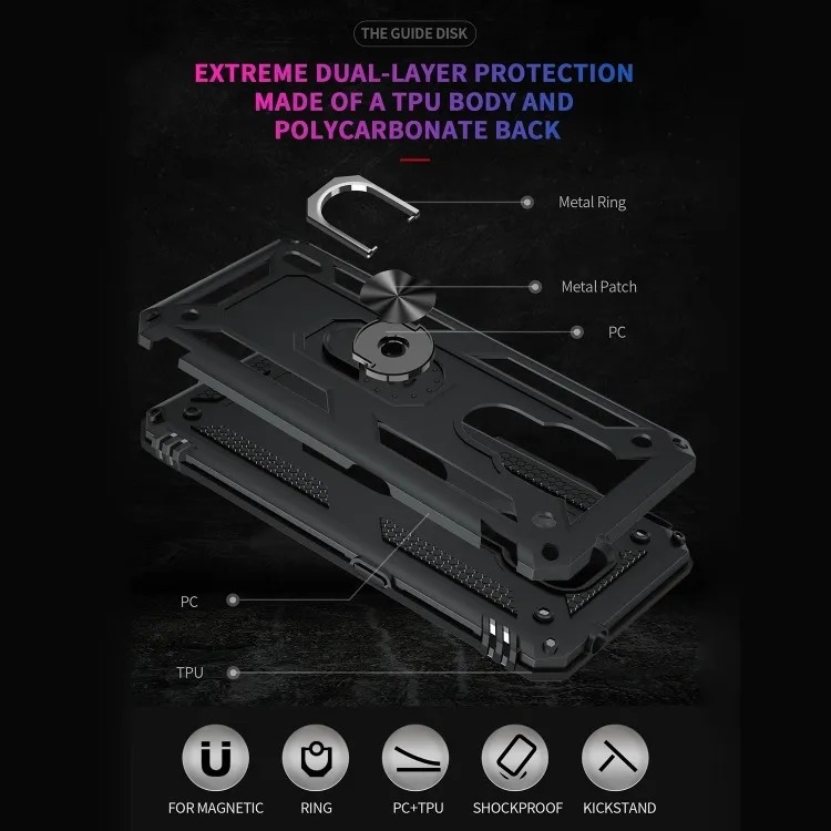 Protectores para celular  para Motorola  Moto E7 Funda reforzada con anillo v2 Negro