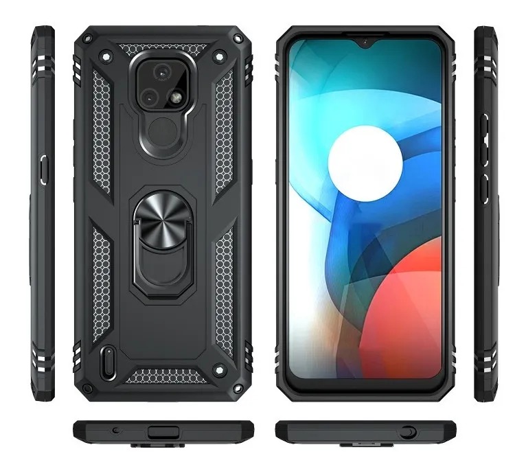 Protectores para celular  para Motorola  Moto E7 Funda reforzada con anillo v2 Negro