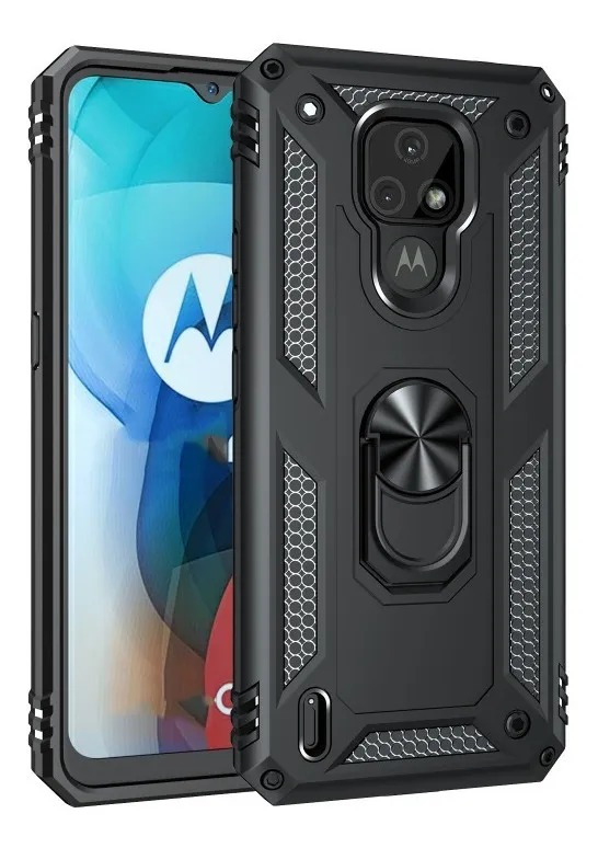 Protectores para celular  para Motorola  Moto E7 Funda reforzada con anillo v2 Negro