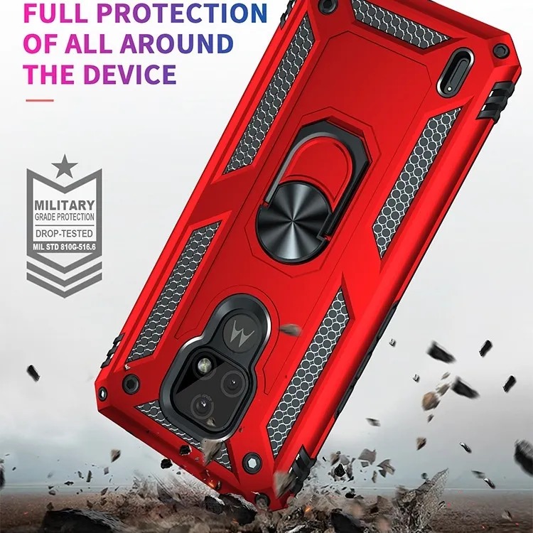 Protectores para celular  para Motorola  Moto E7 Funda reforzada con anillo v2 Rojo