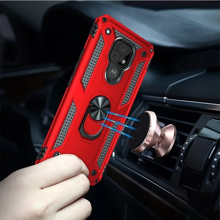 Protectores para celular  para Motorola  Moto E7 Funda reforzada con anillo v2 Rojo