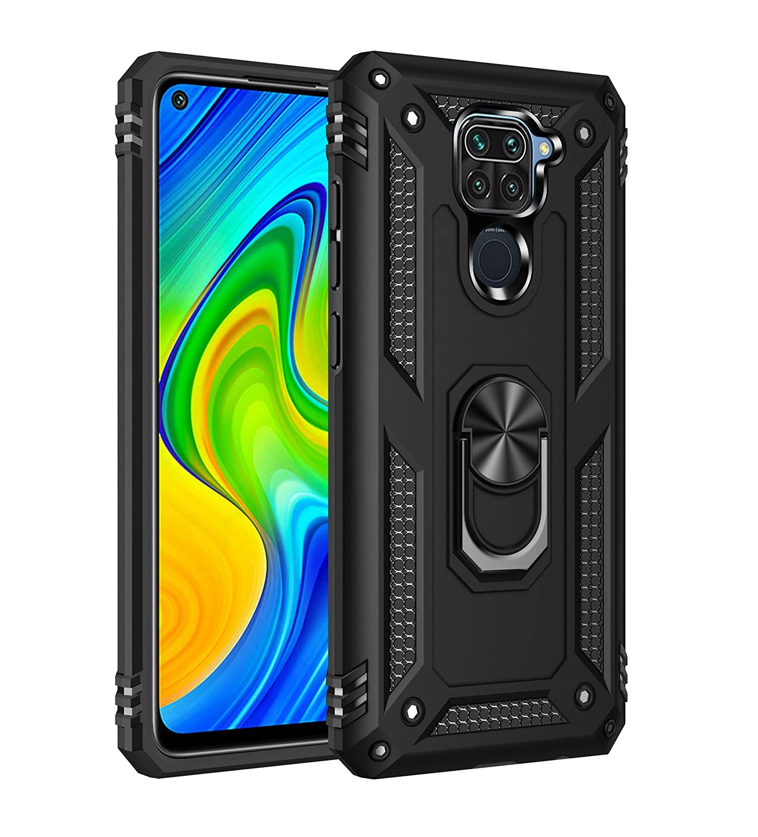 Protectores para celular  para Xiaomi  Redmi Note 9 Funda reforzada con anillo v2 Negro