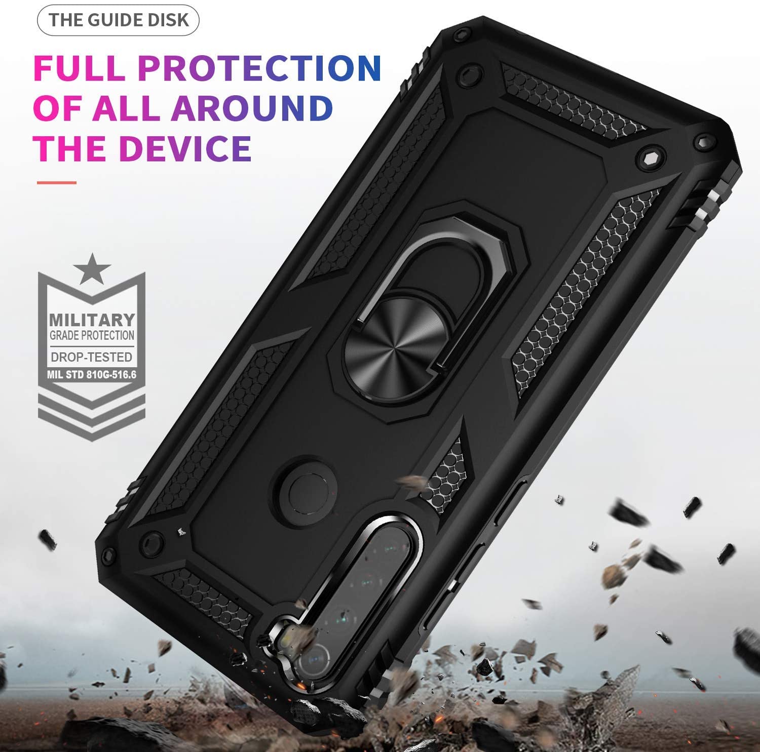 Protectores para celular  para Xiaomi  Redmi Note 8T Funda reforzada con anillo v2 Negro