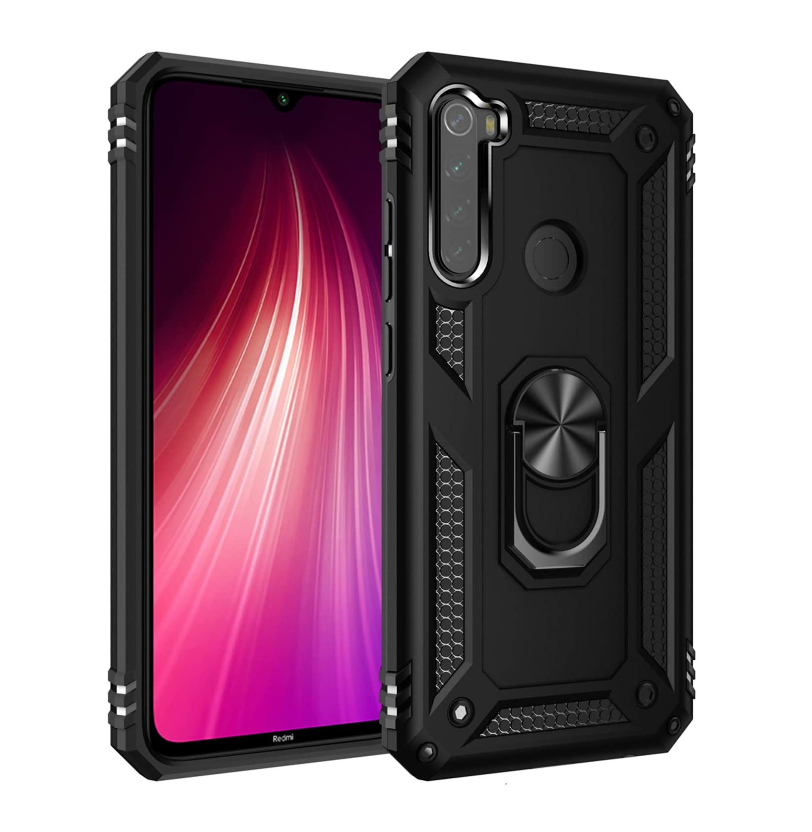 Protectores para celular  para Xiaomi  Redmi Note 8T Funda reforzada con anillo v2 Negro